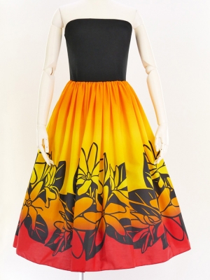 Hula Tube Top Dress with Tiare print / Orange & Red / G2631or