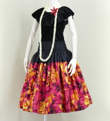 Hula Pa'u Skirt with Botanical Print / Orange / G2633