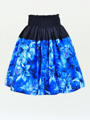 Hula Pa'u Skirt with Botanical Print / Blue / G2634