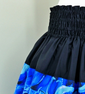 Hula Pa'u Skirt with Botanical Print / Blue / G2634