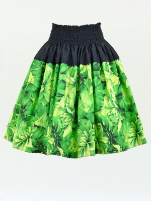 Hula Pa'u Skirt with Botanical Print / Green / G2636