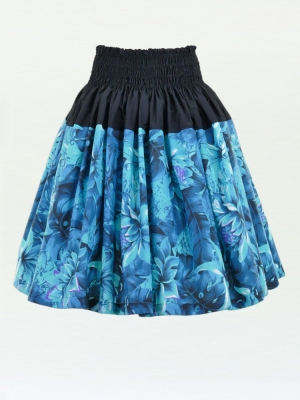 Hula Pa'u Skirt with Botanical Print / Teal / G2637