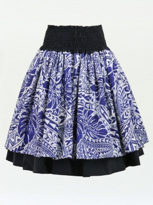 Hula Double & Reversible Pau Skirt with Kahiko Print / Black / G2638