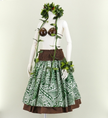 Hula Double & Reversible Pau Skirt with Kahiko Print / Brown / G2639