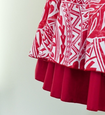 Hula Double & Reversible Pau Skirt with Kahiko Print / Red / G2640