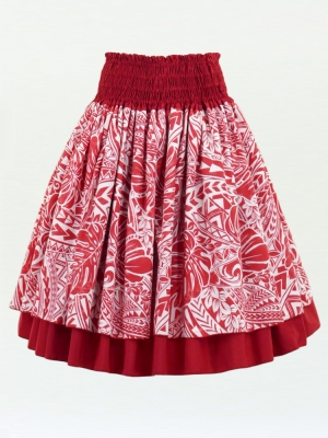 Hula Double & Reversible Pau Skirt with Kahiko Print / Red / G2640