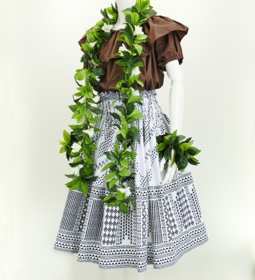 Hula Pa'u Skirt with Kahiko Print / White & Black / G2641