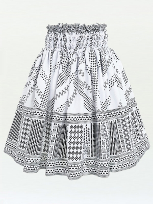 Hula Pa'u Skirt with Kahiko Print / White & Black / G2641