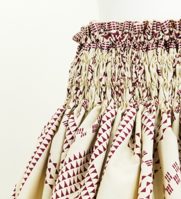 Hula Pa'u Skirt with Kahiko Print / Beige & Wine / G2645