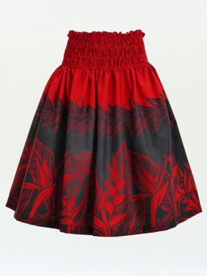 Hula Pa'u Skirt with Bird of Paradise Print / Red & Black / J2647