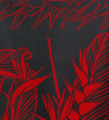 Hula Pa'u Skirt with Bird of Paradise Print / Red & Black / J2647