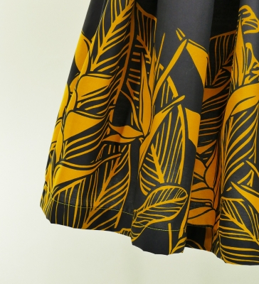 Hula Pa'u Skirt with Bird of Paradise Print / Mustard Yellow & Black / J2649