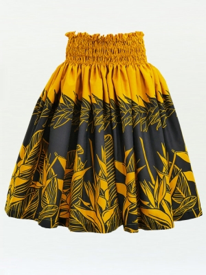 Hula Pa'u Skirt with Bird of Paradise Print / Mustard Yellow & Black / J2649