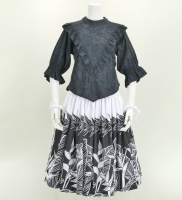 Hula Pa'u Skirt with Bird of Paradise Print / White & Black / G2651