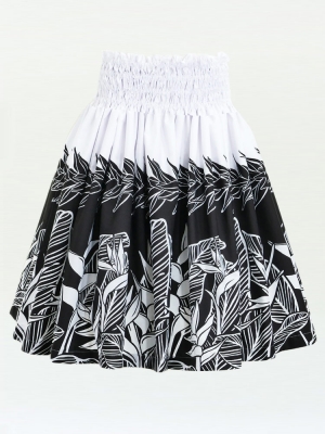 Hula Pa'u Skirt with Bird of Paradise Print / White & Black / G2651