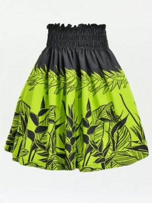 Hula Pa'u Skirt with Bird of Paradise Print / Black & Yellow Green / J2653