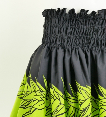 Hula Pa'u Skirt with Bird of Paradise Print / Black & Yellow Green / J2653