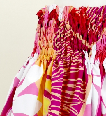 Hula Pa'u Skirt with Lehua & Tiare Print / Pink / J2659