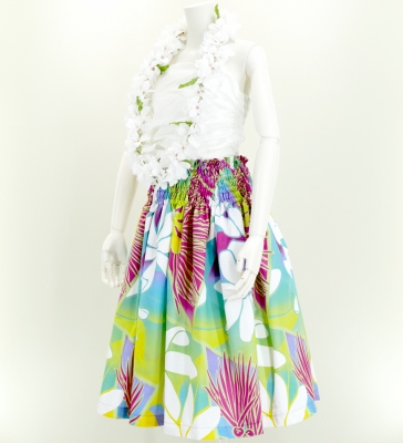 Hula Pa'u Skirt with Lehua & Tiare Print / Rainbow / J2661