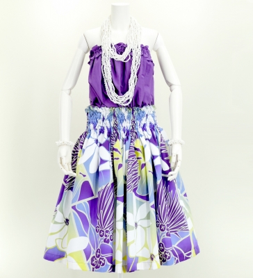 Hula Pa'u Skirt with Lehua & Tiare Print / Purple / G2663