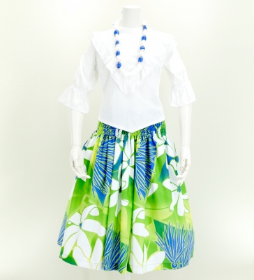 Hula Pa'u Skirt with Lehua & Tiare Print / Green / G2665