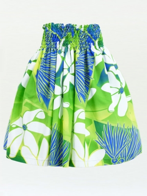 Hula Pa'u Skirt with Lehua & Tiare Print / Green / G2665