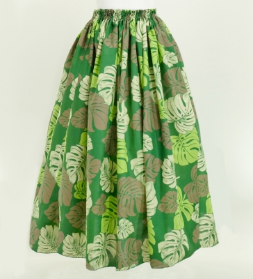 Hula Long Pa'u Skirt / Monstera Print / Green / J2667