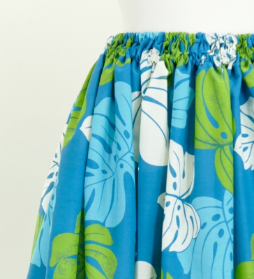 Hula Long Pa'u Skirt / Monstera Print / Blue / J2668