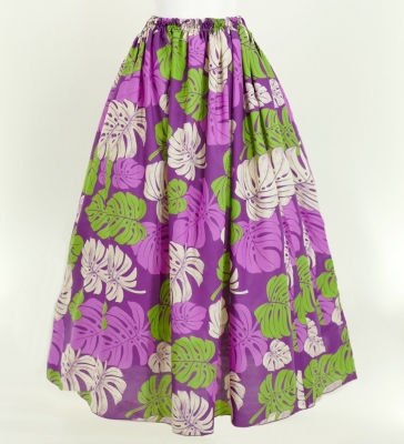 Hula Long Pa'u Skirt / Monstera Print / Purple / J2669