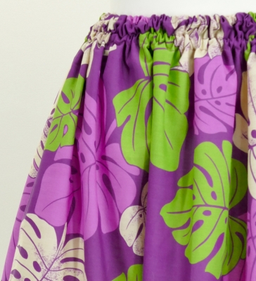 Hula Long Pa'u Skirt / Monstera Print / Purple / J2669