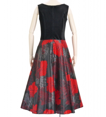 Hula Midi Dress with Hibiscus Print / Luxury Collection / Black / J2672bk