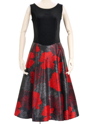 Hula Midi Dress with Hibiscus Print / Luxury Collection / Black / J2672bk