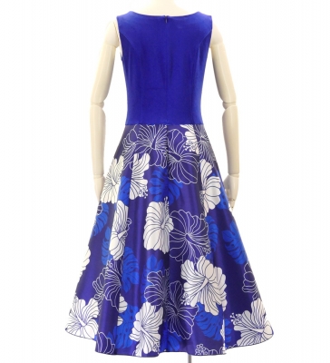 Hula Midi Dress with Hibiscus Print / Luxury Collection / Blue / J2672bl