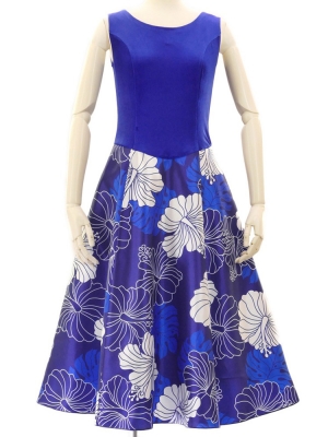 Hula Midi Dress with Hibiscus Print / Luxury Collection / Blue / J2672bl