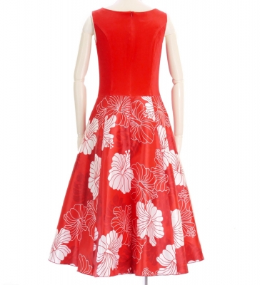 Hula Midi Dress with Hibiscus Print / Luxury Collection / Red / J2672rd