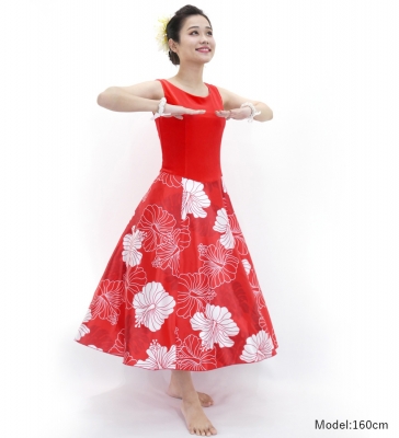Hula Midi Dress with Hibiscus Print / Luxury Collection / Red / J2672rd