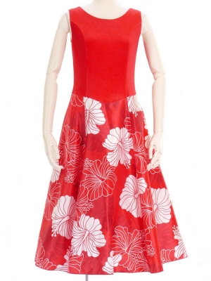 Hula Midi Dress with Hibiscus Print / Luxury Collection / Red / J2672rd
