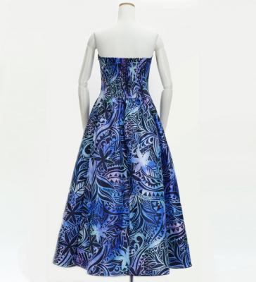 Hula Long Dress with Heliconia Print / Luxury Collection / Blue / J2679bl