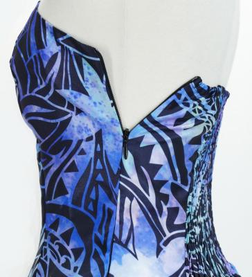 Hula Long Dress with Heliconia Print / Luxury Collection / Blue / J2679bl