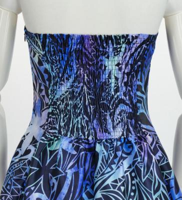 Hula Long Dress with Heliconia Print / Luxury Collection / Blue / J2679bl