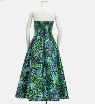 Hula Long Dress with Heliconia Print / Luxury Collection / Green / J2679gr
