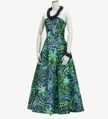 Hula Long Dress with Heliconia Print / Luxury Collection / Green / J2679gr