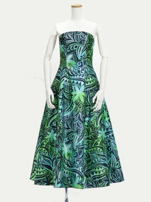 Hula Long Dress with Heliconia Print / Luxury Collection / Green / J2679gr