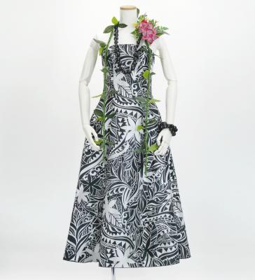 Hula Long Dress with Heliconia Print / Luxury Collection / Gray / J2679gy