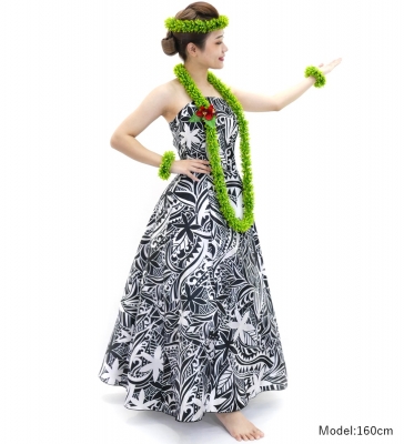 Hula Long Dress with Heliconia Print / Luxury Collection / Gray / J2679gy