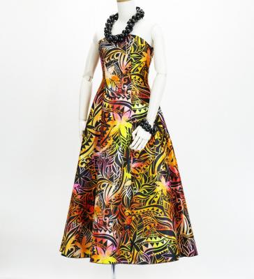 Hula Long Dress with Heliconia Print / Luxury Collection / Orange / J2679or