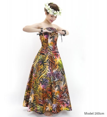 Hula Long Dress with Heliconia Print / Luxury Collection / Orange / J2679or