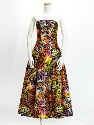 Hula Long Dress with Heliconia Print / Luxury Collection / Orange / J2679or