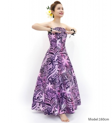 Hula Long Dress with Heliconia Print / Luxury Collection / Pink / J2679pi