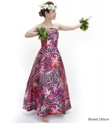 Hula Long Dress with Heliconia Print / Luxury Collection / Red / J2679rd